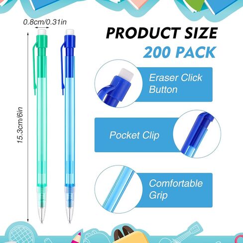 200 Pcs 0.7mm Mechanical Pencils with Eraser Bulk, Operation Christmas Items Colorful Mechanical Pencil 0.7mm for Office Classroom School Student Writing Drawing Sketching Supplies, 5 Color in Kuwait
