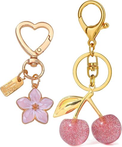 Dreuyet 2Pcs Cherry Bag Charms Keychains with Flower Blossom Pearl Car Purse KeyChain Accessories Gifts in Saudi Arabia