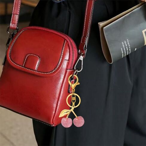 Dreuyet 2Pcs Cherry Bag Charms Keychains with Flower Blossom Pearl Car Purse KeyChain Accessories Gifts in Saudi Arabia