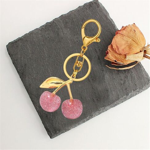 Dreuyet 2Pcs Cherry Bag Charms Keychains with Flower Blossom Pearl Car Purse KeyChain Accessories Gifts in Saudi Arabia