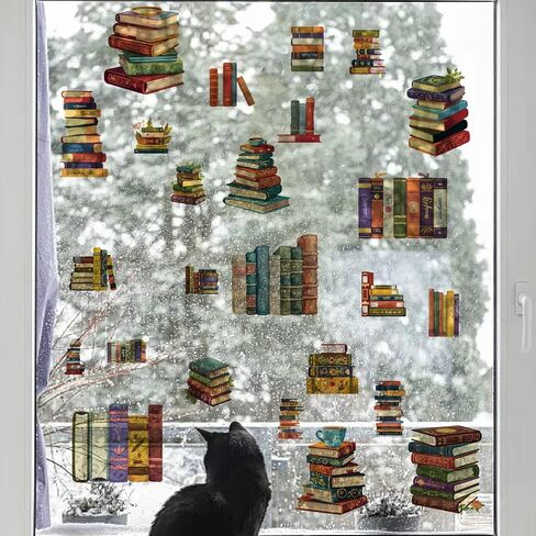 Craspire 8 Sheets 8 Styles Book Window Stickers Boho Books Window Clings Probroof Proforming Window Window Peel and Stick Glass Wall Decoration for Home Bedroom Room Library 5.7x7.87 in Kuwait