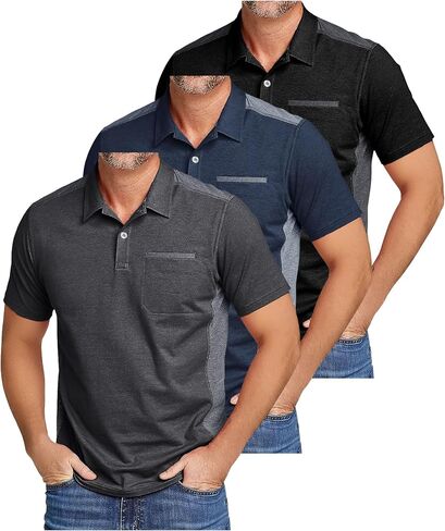 Little Beauty 3 Pack Men's Polo Golf Shirts with Pocket Short Sleeve Collared Shirts Moisture Wicking Summer Casual T-Shirts in Kuwait