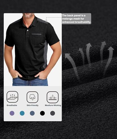 Little Beauty 3 Pack Men's Polo Golf Shirts with Pocket Short Sleeve Collared Shirts Moisture Wicking Summer Casual T-Shirts in Kuwait