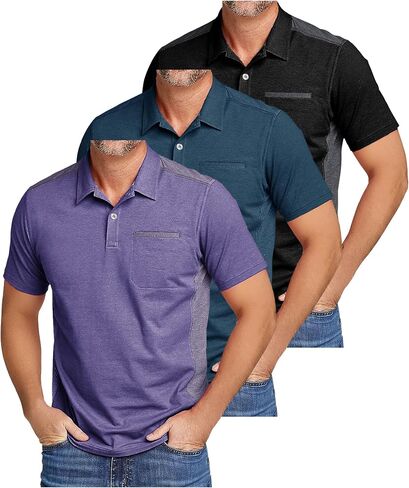 Little Beauty 3 Pack Men's Polo Golf Shirts with Pocket Short Sleeve Collared Shirts Moisture Wicking Summer Casual T-Shirts in Kuwait