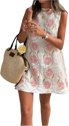 Floerns Women's Sleeveless Floral Tank Dress Crew Neck Beach Tunic Tank Dresses in Saudi Arabia