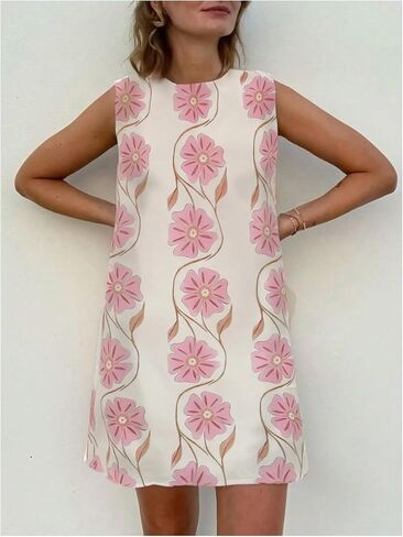 Floerns Women's Sleeveless Floral Tank Dress Crew Neck Beach Tunic Tank Dresses in Saudi Arabia