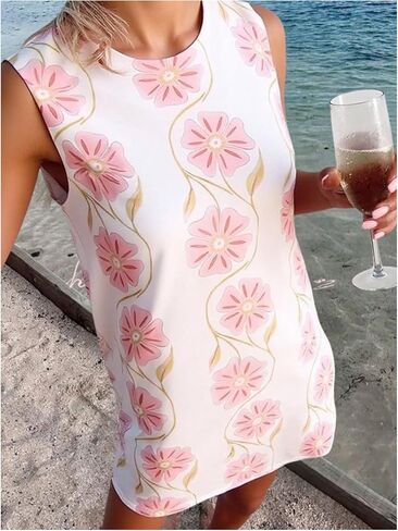 Floerns Women's Sleeveless Floral Tank Dress Crew Neck Beach Tunic Tank Dresses in Saudi Arabia