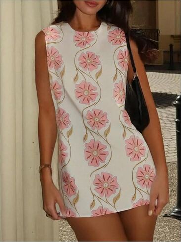 Floerns Women's Sleeveless Floral Tank Dress Crew Neck Beach Tunic Tank Dresses in Saudi Arabia