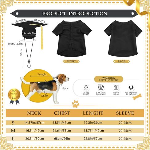 Xuniea 2 Pcs Dog Graduation Costume Set 2025 Dog Graduation Cap and Gown Puppy Graduation Hat with Tassel Matte Pet Graduation Outfit Dog Cats Grad Bear Holiday Party Costume Accessory(Black,Large) in Kuwait
