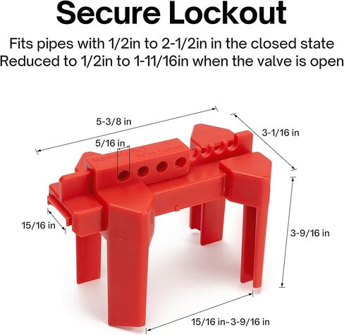 قفل صمام الكرة، جهاز قفل صمام الكرة قابل للتعديل، أقفال صنبور صغيرة في الهواء الطلق، قفل حنفية المياه، أحمر، مادة ABS، مناسبة للأنابيب الخارجية بقطر 1/2 بوصة - 2-1/2 بوصة، عبوة واحدة in Kuwait