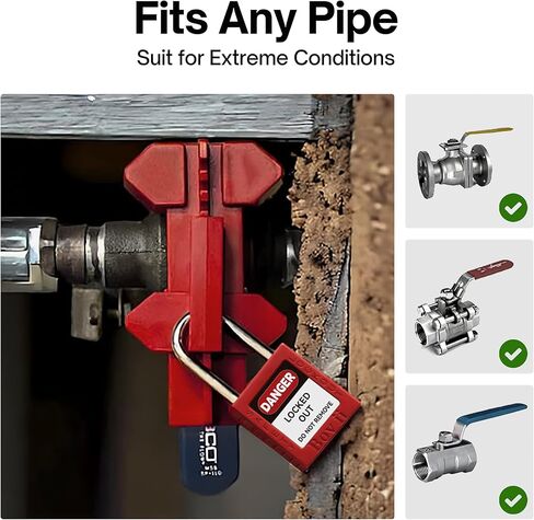 قفل صمام الكرة، جهاز قفل صمام الكرة قابل للتعديل، أقفال صنبور صغيرة في الهواء الطلق، قفل حنفية المياه، أحمر، مادة ABS، مناسبة للأنابيب الخارجية بقطر 1/2 بوصة - 2-1/2 بوصة، عبوة واحدة in Kuwait