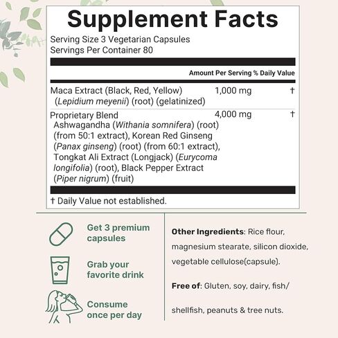 Maca Root Capsules for Women & Men 5,000mg | 240 Veggie Capsules with Ashwagandha, Red, Black, Yellow Maca Root, Panax Ginseng, Tongkat Ali & Black Pepper | Support Energy, Mood & Hormone Balance in Saudi Arabia