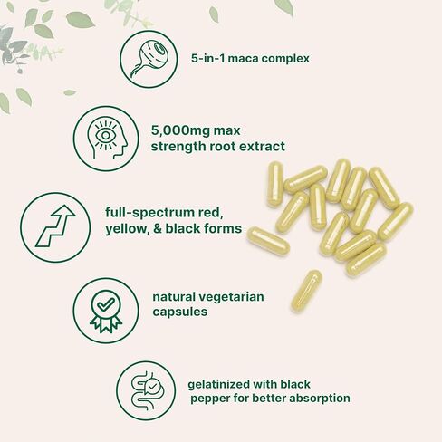 Maca Root Capsules for Women & Men 5,000mg | 240 Veggie Capsules with Ashwagandha, Red, Black, Yellow Maca Root, Panax Ginseng, Tongkat Ali & Black Pepper | Support Energy, Mood & Hormone Balance in Saudi Arabia