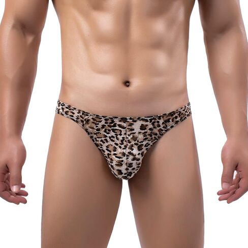 cloudmall Sexy Men's Underwear Thong Low Rise G-String Leopard Print Bulge Pouch Briefs in Saudi Arabia