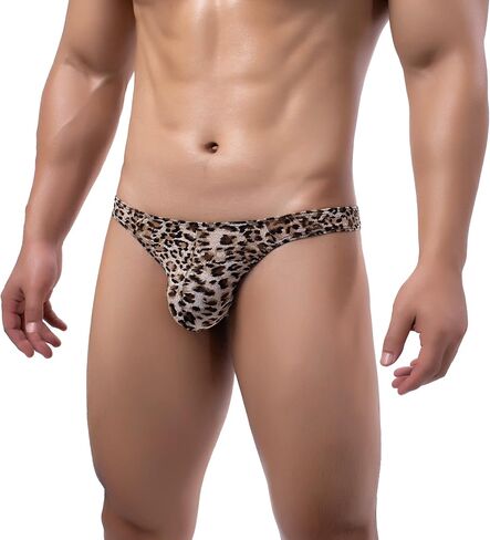 cloudmall Sexy Men's Underwear Thong Low Rise G-String Leopard Print Bulge Pouch Briefs in Saudi Arabia