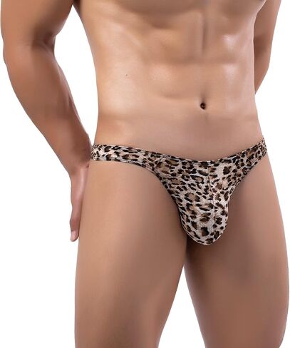 cloudmall Sexy Men's Underwear Thong Low Rise G-String Leopard Print Bulge Pouch Briefs in Saudi Arabia