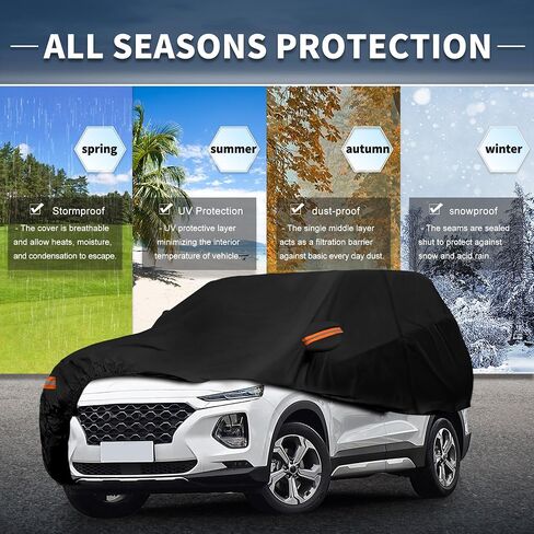 X AUTOHAUX Car Cover Outdoor Waterproof Sun Rain Snow Hail Protection with Left Side Door Zipper 210D-PU for Hyundai Santa Fe in Saudi Arabia
