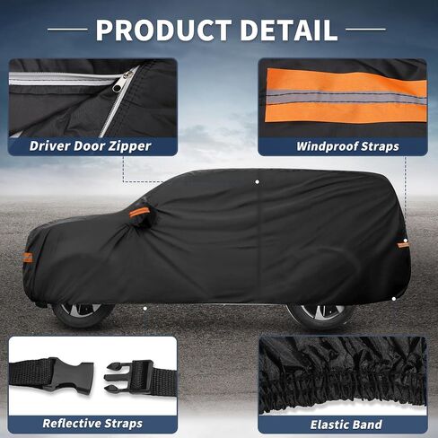 X AUTOHAUX Car Cover Outdoor Waterproof Sun Rain Snow Hail Protection with Left Side Door Zipper 210D-PU for Hyundai Santa Fe in Saudi Arabia