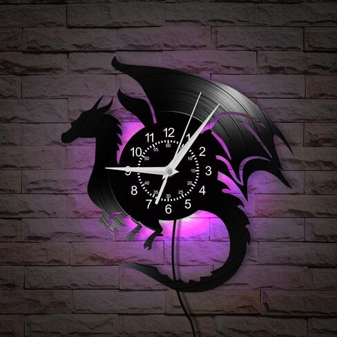 12 '' Flying Dragon Wall Clock 7 تغيير اللون ، السحر القديم Flying Angry Fantasy Dragon Vinyl Wall Clock LED LEG LIGH in Kuwait