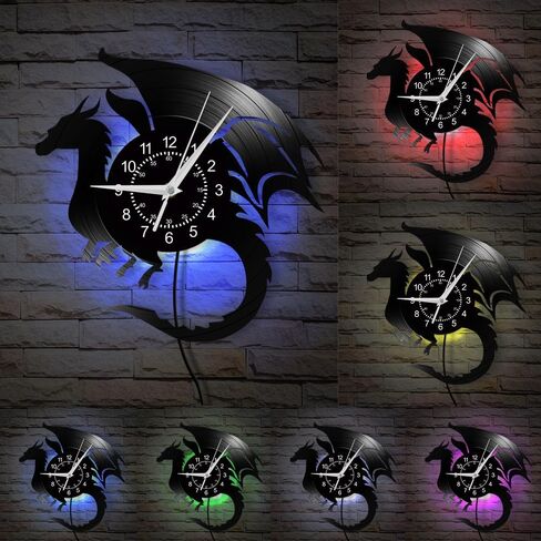 12 '' Flying Dragon Wall Clock 7 تغيير اللون ، السحر القديم Flying Angry Fantasy Dragon Vinyl Wall Clock LED LEG LIGH in Kuwait