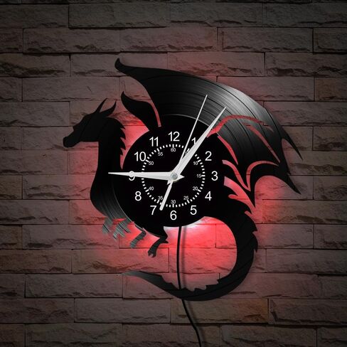 12 '' Flying Dragon Wall Clock 7 تغيير اللون ، السحر القديم Flying Angry Fantasy Dragon Vinyl Wall Clock LED LEG LIGH in Kuwait