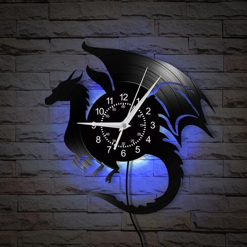 12 '' Flying Dragon Wall Clock 7 تغيير اللون ، السحر القديم Flying Angry Fantasy Dragon Vinyl Wall Clock LED LEG LIGH in Kuwait