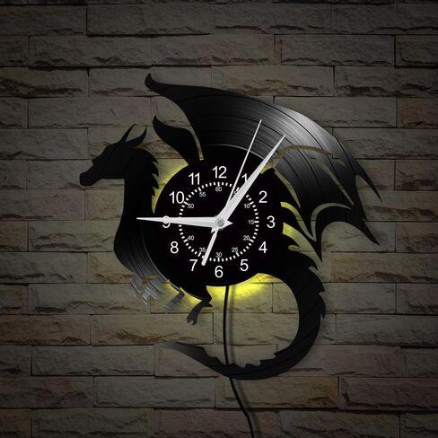 12 '' Flying Dragon Wall Clock 7 تغيير اللون ، السحر القديم Flying Angry Fantasy Dragon Vinyl Wall Clock LED LEG LIGH in Kuwait