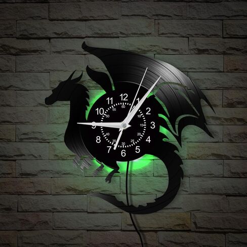 12 '' Flying Dragon Wall Clock 7 تغيير اللون ، السحر القديم Flying Angry Fantasy Dragon Vinyl Wall Clock LED LEG LIGH in Kuwait