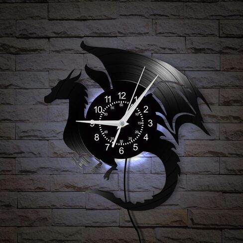 12 '' Flying Dragon Wall Clock 7 تغيير اللون ، السحر القديم Flying Angry Fantasy Dragon Vinyl Wall Clock LED LEG LIGH in Kuwait