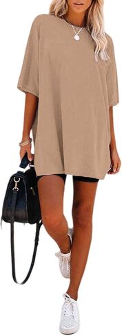 Remidoo Women's Oversized T Shirt Crewneck Solid Short Sleeve Baggy Cotton Tees in Kuwait