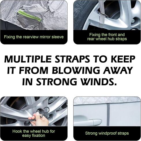 MLY 1 PC Car Cover Waterproof All Weather, 16.73Ft Cotton with Reflective Windproof Straps, All-Season Outdoor Protection Car Cover for Sedan, Sun Rain Snow Defense (Silver) in Saudi Arabia