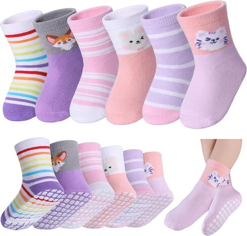 LANLEO Baby Non Slip Socks with Grippers Toddler Girls Boys Kids Grip Cotton Socks 6 Months-5 Year Old in Kuwait