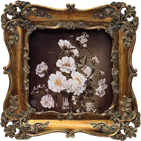 4x4 Small Vintage Picture Frame, Antique Bronze Gold Ornate Square Photo Frame, Wall Hanging or Tabletop Display, Decorative Floral Design Retro Home Decor, Photo Gallery Art in Kuwait