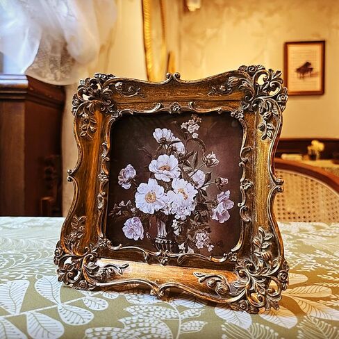 4x4 Small Vintage Picture Frame, Antique Bronze Gold Ornate Square Photo Frame, Wall Hanging or Tabletop Display, Decorative Floral Design Retro Home Decor, Photo Gallery Art in Kuwait