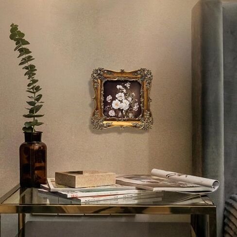 4x4 Small Vintage Picture Frame, Antique Bronze Gold Ornate Square Photo Frame, Wall Hanging or Tabletop Display, Decorative Floral Design Retro Home Decor, Photo Gallery Art in Kuwait
