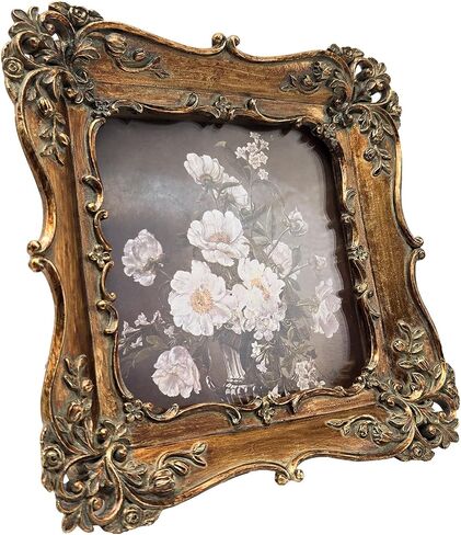 4x4 Small Vintage Picture Frame, Antique Bronze Gold Ornate Square Photo Frame, Wall Hanging or Tabletop Display, Decorative Floral Design Retro Home Decor, Photo Gallery Art in Kuwait