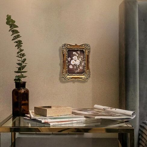 4x4 Small Vintage Picture Frame, Antique Bronze Gold Ornate Square Photo Frame, Wall Hanging or Tabletop Display, Decorative Floral Design Retro Home Decor, Photo Gallery Art in Kuwait