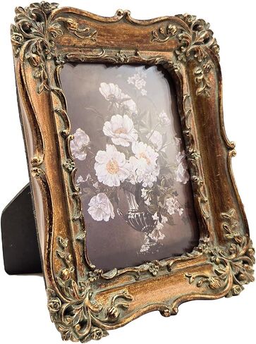 4x4 Small Vintage Picture Frame, Antique Bronze Gold Ornate Square Photo Frame, Wall Hanging or Tabletop Display, Decorative Floral Design Retro Home Decor, Photo Gallery Art in Kuwait