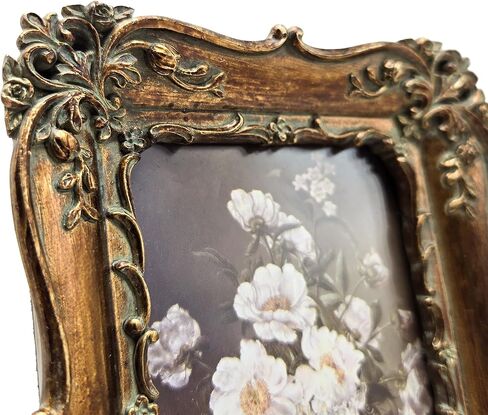 4x4 Small Vintage Picture Frame, Antique Bronze Gold Ornate Square Photo Frame, Wall Hanging or Tabletop Display, Decorative Floral Design Retro Home Decor, Photo Gallery Art in Kuwait