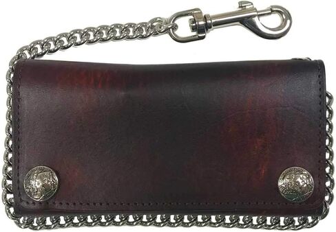 Biker Men's Buffalo Nickel Snap Antique Genuine Leather Chain Wallet, Made in US in Saudi Arabia