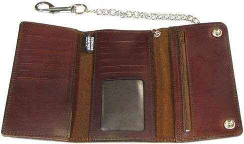Biker Men's Buffalo Nickel Snap Antique Genuine Leather Chain Wallet, Made in US in Saudi Arabia