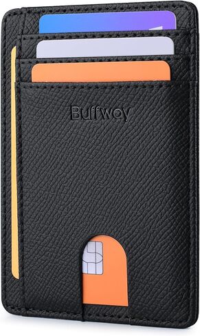 Buffway Slim Minimalist Front Pocket RFID Blocking Leather Wallets for Men and Women in Kuwait