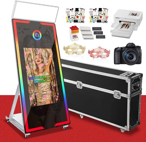 Magic Mirror Photo Booth 65" with Camera and Printer,32'' Interactive Touch Screen Mirror Photo Booth with RGB Mood Light,Instant Printing and Share for Professional Party Photography in Saudi Arabia