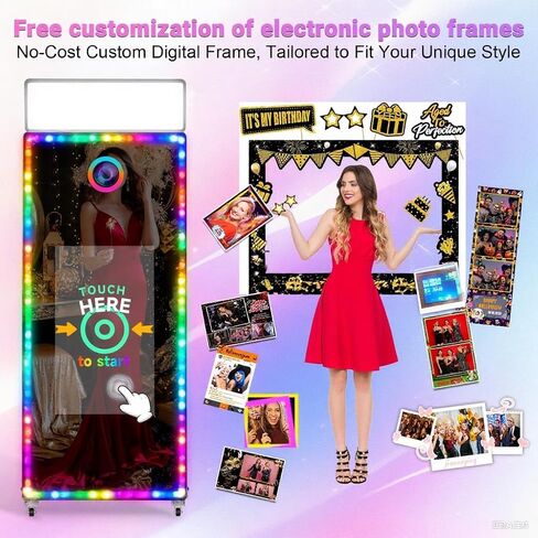 Magic Mirror Photo Booth 65" with Camera and Printer,32'' Interactive Touch Screen Mirror Photo Booth with RGB Mood Light,Instant Printing and Share for Professional Party Photography in Saudi Arabia
