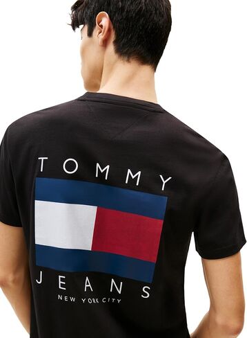 Tommy Jeans Men's Short Sleeve Cotton Graphic T-Shirts with Printed Flag Design in Saudi Arabia
