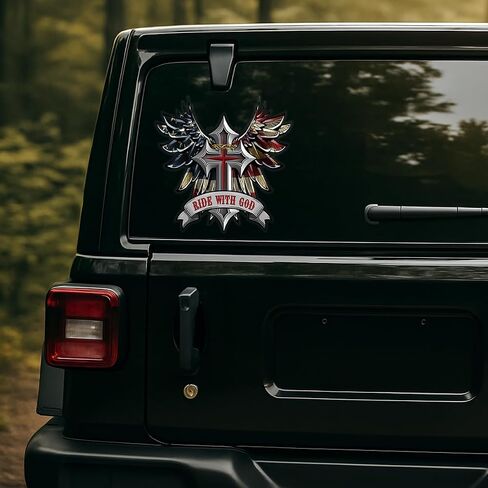 Premium Ride with God Wings and Cross Helmet Sticker Decal – Motorcycle Tank, Tool Box, Bumper Vinyl for Car, Truck – Weatherproof, Durable Christian Faith Vinyl Decal (6x6 inches) in Saudi Arabia