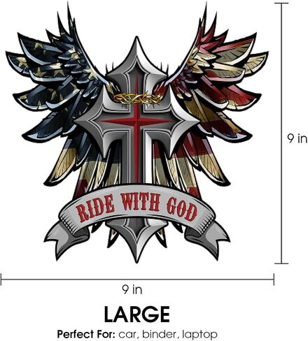 Premium Ride with God Wings and Cross Helmet Sticker Decal – Motorcycle Tank, Tool Box, Bumper Vinyl for Car, Truck – Weatherproof, Durable Christian Faith Vinyl Decal (6x6 inches) in Saudi Arabia