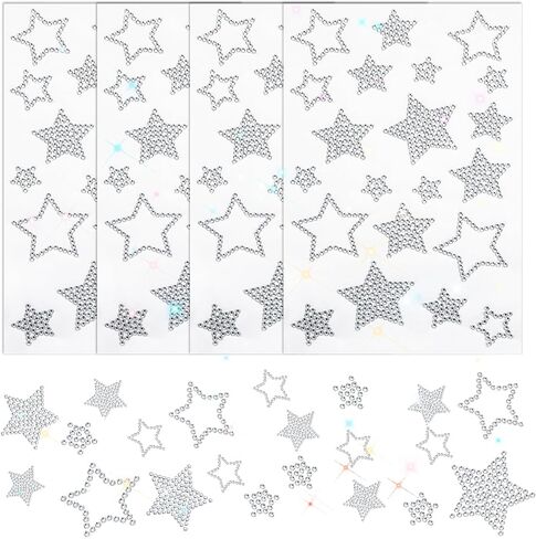4 Sheets Rhinestone Star Stickers Self Adhesive Diamond Car Stickers Glitter Silver Star Sticker for Handicrafts Laptop Cups Cars Rooms Phone Luggage Decoration in Saudi Arabia