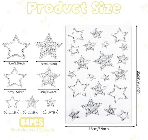 4 Sheets Rhinestone Star Stickers Self Adhesive Diamond Car Stickers Glitter Silver Star Sticker for Handicrafts Laptop Cups Cars Rooms Phone Luggage Decoration in Saudi Arabia