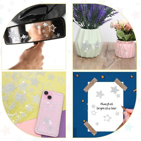 4 Sheets Rhinestone Star Stickers Self Adhesive Diamond Car Stickers Glitter Silver Star Sticker for Handicrafts Laptop Cups Cars Rooms Phone Luggage Decoration in Saudi Arabia